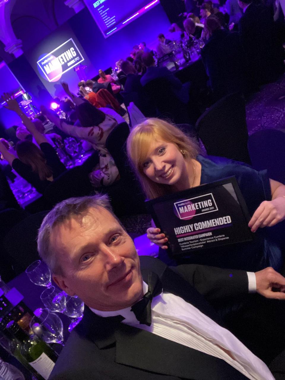 Cumbria Tourism's Peter Marshall and Francine Bult at the Prolific North Marketing Awards