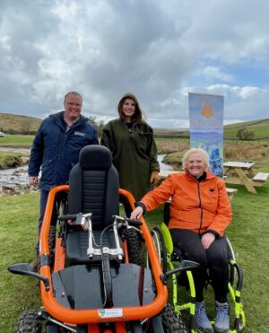 Chris Clement, Amanda Owen and Debbie North at the launch of new charity Access the Dales with one of the all-terrain vehicles which will enable people with mobility issues to enjoy the Yorkshire