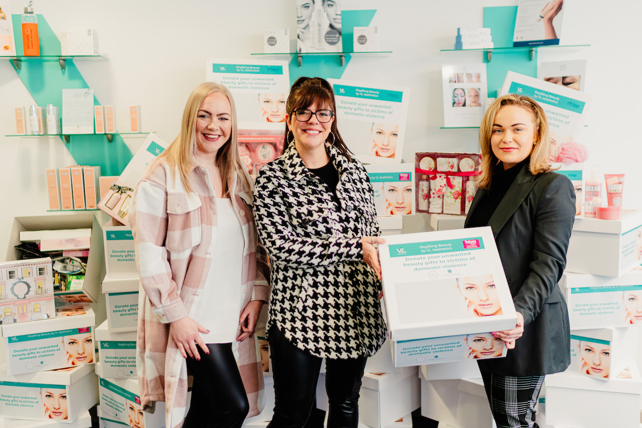 VL aesthetics - Regifting Beauty in its second year. (L:R) Hope Vallely and Vicky Pike, The Freedom Project with Vanessa Brown, VL Aesthetics.