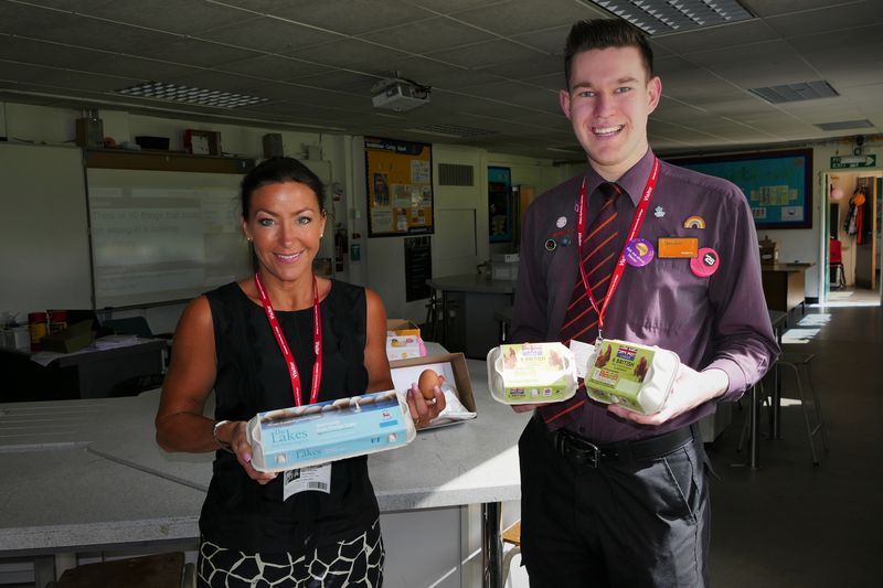 Lakes Free Range Co and Sainsburys go to school - Cameron Stewart from Sainsbury’s & Rebekkah Minchin-Hepburn from The Lakes Free Range Egg Company.