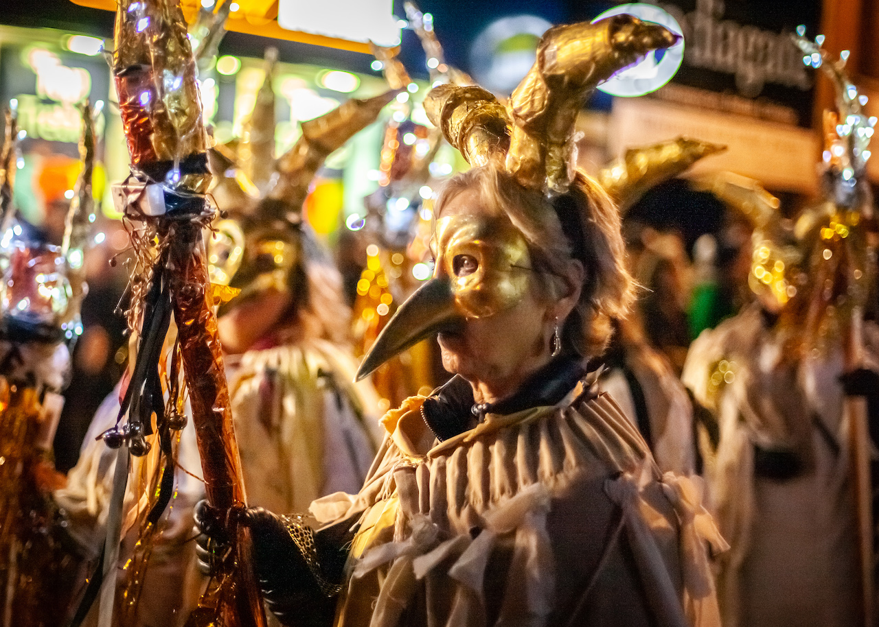 2019 Winter Droving procession masks credit Cathy Masser