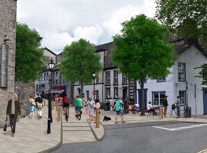 Artist’s impressions of how Market Place, the Market Hall, the Kendal College campus at the Westmorland Shopping Centre and Kent Street could look, which were used in the Heart of Kendal Levelling Up Fund bid. These are indicative only and are not finalised designs.