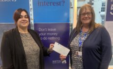 Branch Manger at Skipton Building Society in Kendal, Lynette Hilton-Gamett presents the cheque to Carer Support South Lakes Event, Campaigns and fundraising Manager, Marian Graveson.