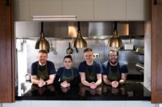 Chris Archer, Head Chef at Pentonbridge Inn (second right) with his kitchen team of Scott Gregson, Commis Chef, Paige Hill, Chef de Partie, and Arran Seymour, Sous Chef