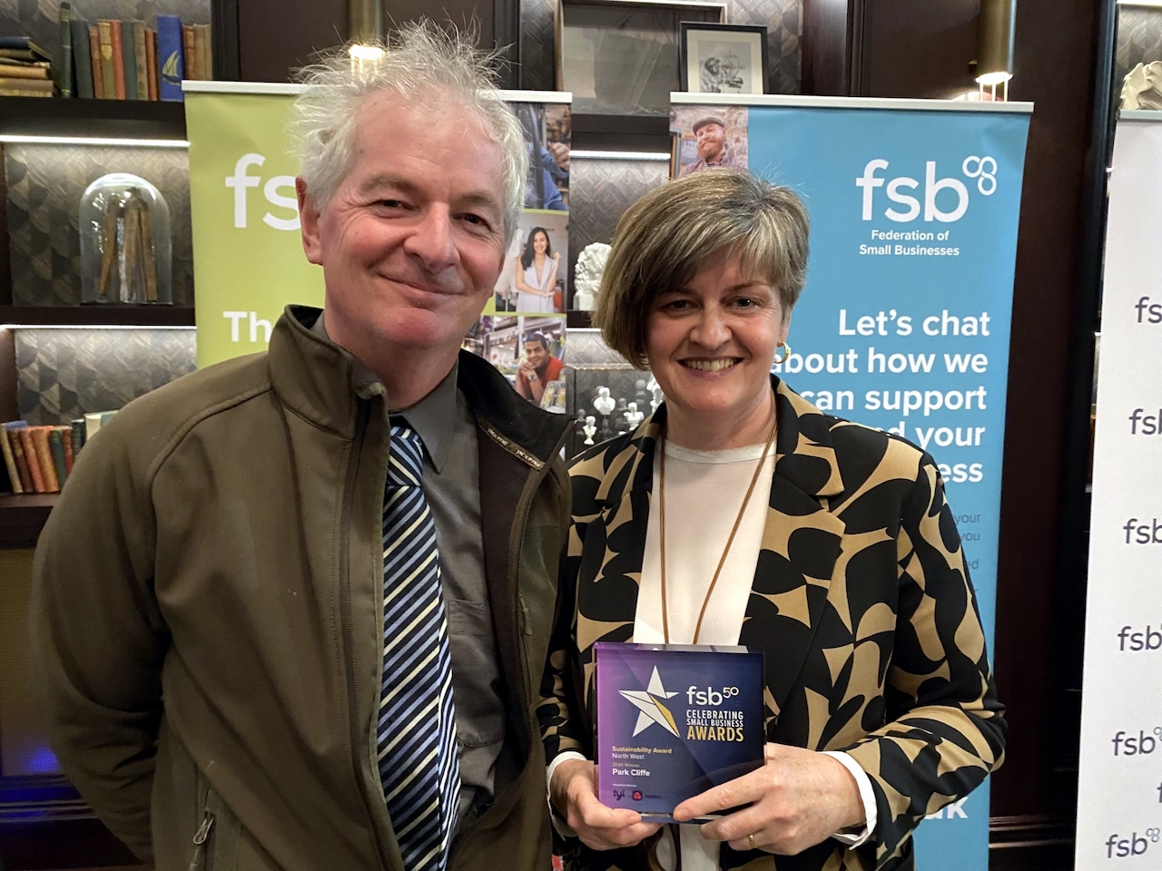 Derek and Susan Dickson with the sustainable business trophy presented by judges at the FSB awards