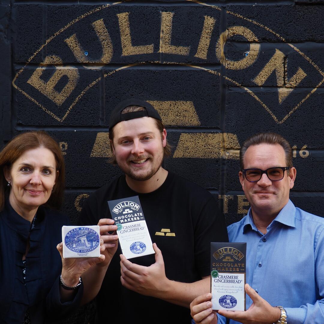 L-R: Joanne Hunter (Grasmere Gingerbread®), Max Scotford (Bullion Chocolate) and Andrew Hunter (Grasmere Gingerbread®)