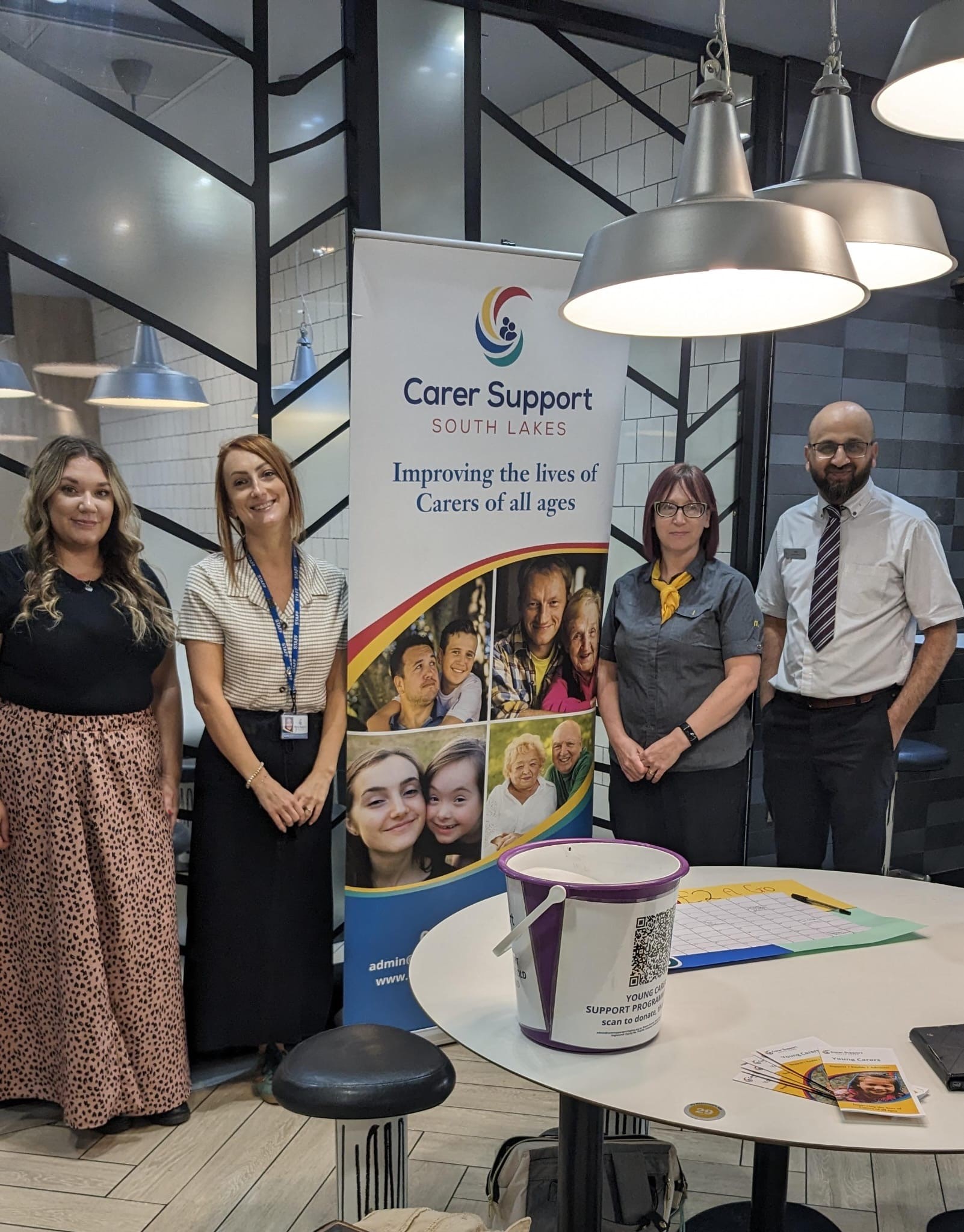 Left to right: Katie Busby and Lauren Fothergill from Carer Support South Lakes, and Emma Kendal and Yasin Maje, Business Manager from McDonald’s in Kendal.